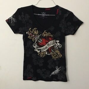 Rebel Spirit Black and Red Graphic V-Neck Tee